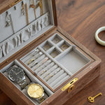 Luxury solid walnut two-tier jewelry storage box