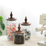 Medieval Decor Glass Canister with Walnut Wood Lid