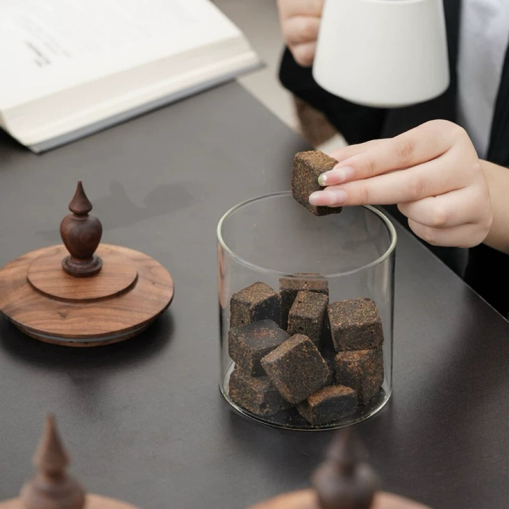 Medieval Retro Glass Canister with Handcrafted Walnut Lid