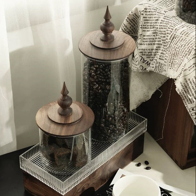 Medieval Retro Glass Container with Solid Walnut Lid