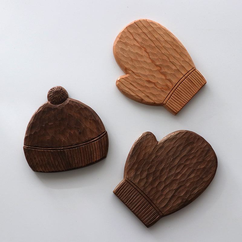 Minimalist Natural Wood Serving Tray and Coaster Set