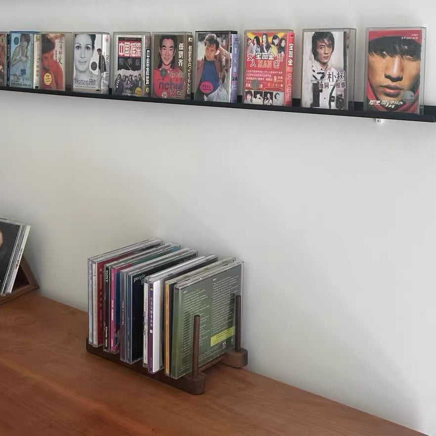 Minimalist wooden CD rack for organized storage