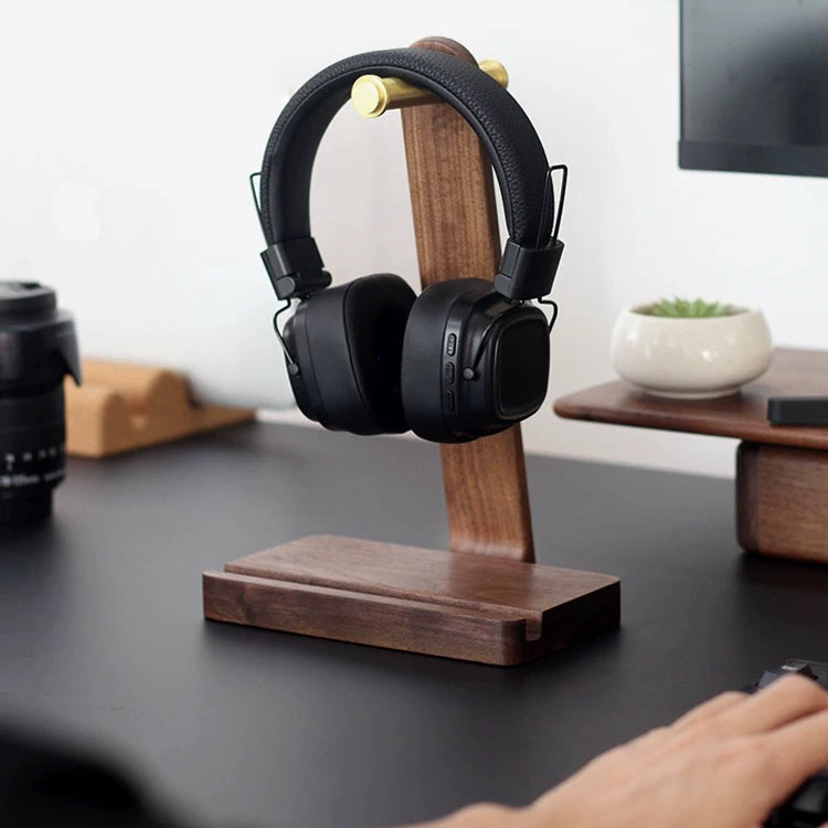 Miura wooden headphone holder with walnut finish