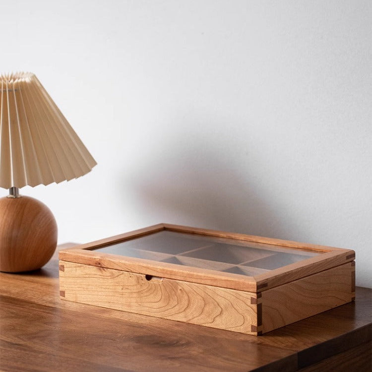 Moonlight Solid Wood Jewelry Box with Glass Lid front view