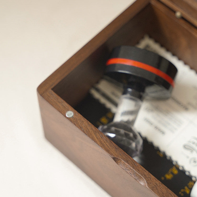 Natural walnut storage box for organizing postage stamps