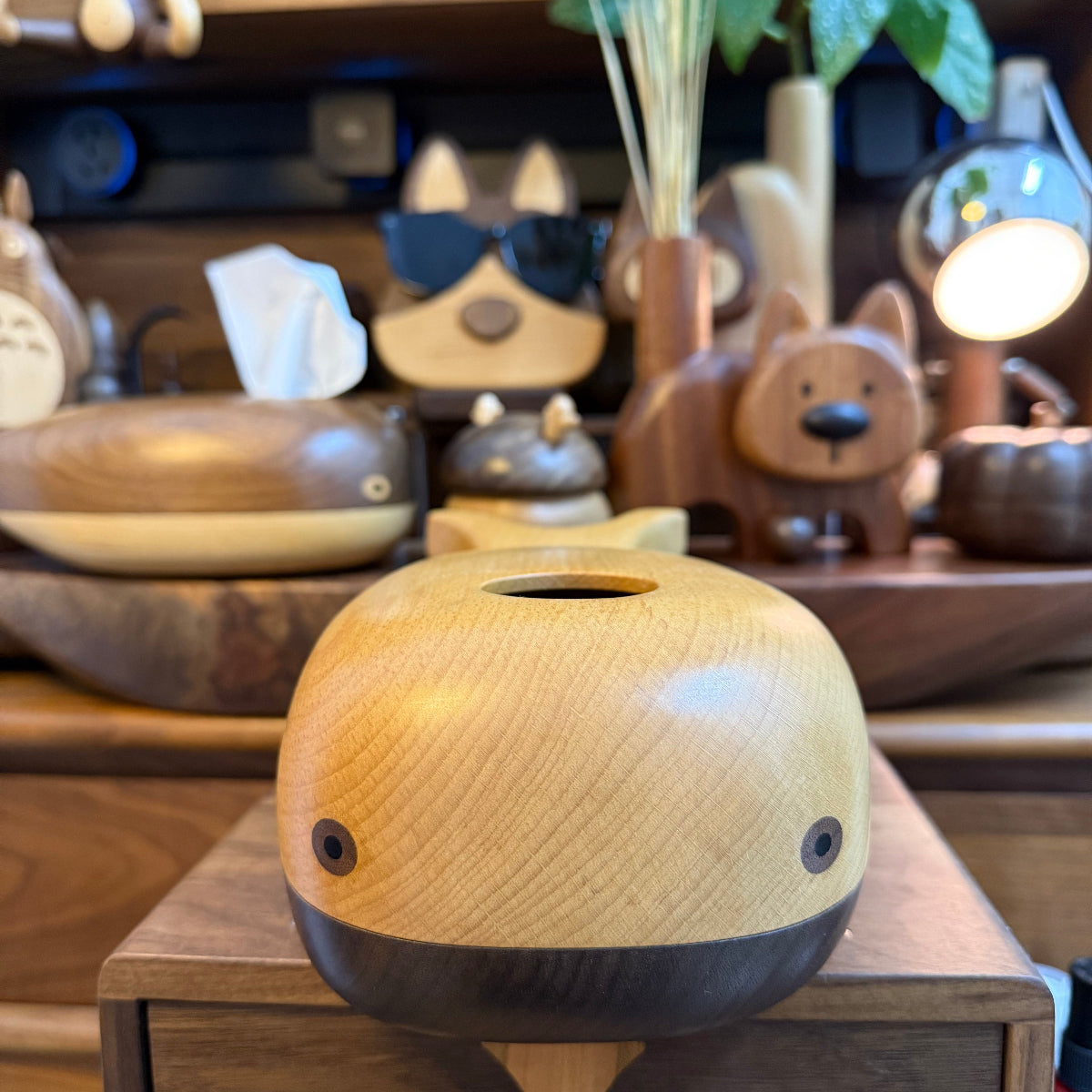 Nautical Theme Cute Whale Solid Wood Tissue Box