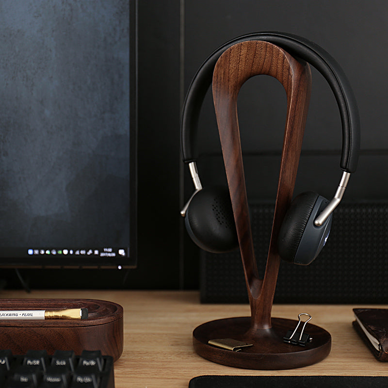 HEWYIOS Wood Headphone Stand Wall Mount Holder, Sticky