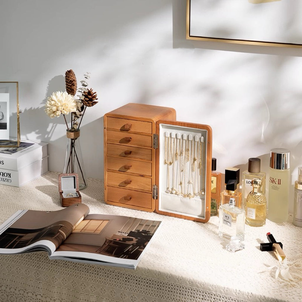 Prestige cherry jewelry chest with multiple compartments