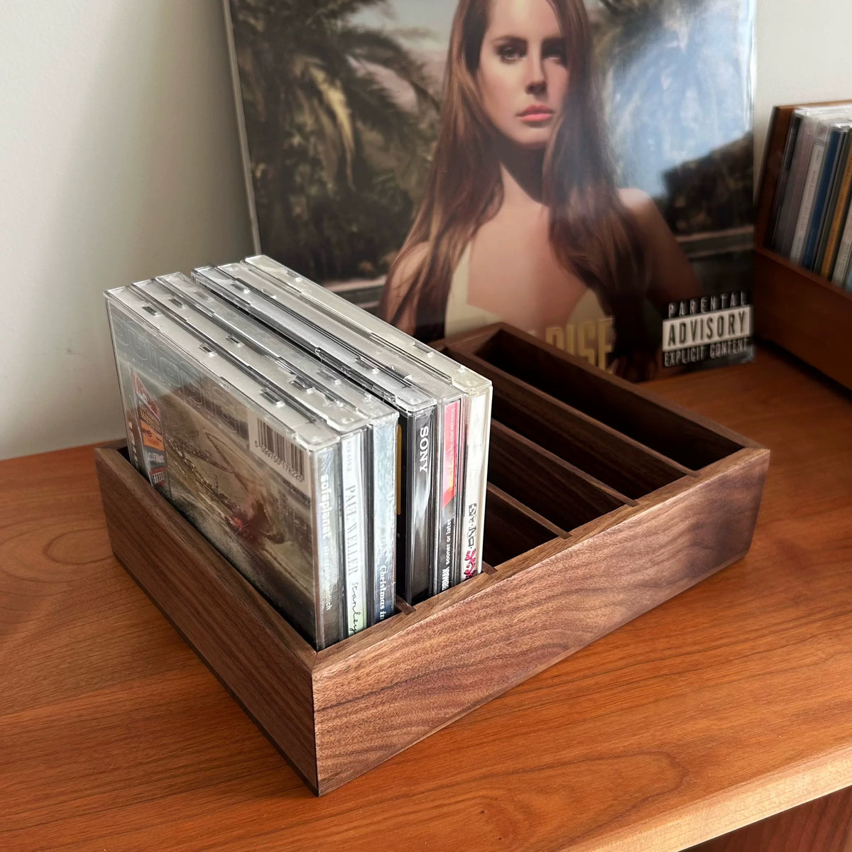 Premium Solid Wood CD Display Storage Rack | Walnut Addicted
