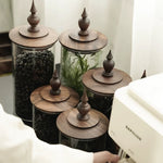 Retro Medieval Glass Storage Jar with Natural Walnut Lid