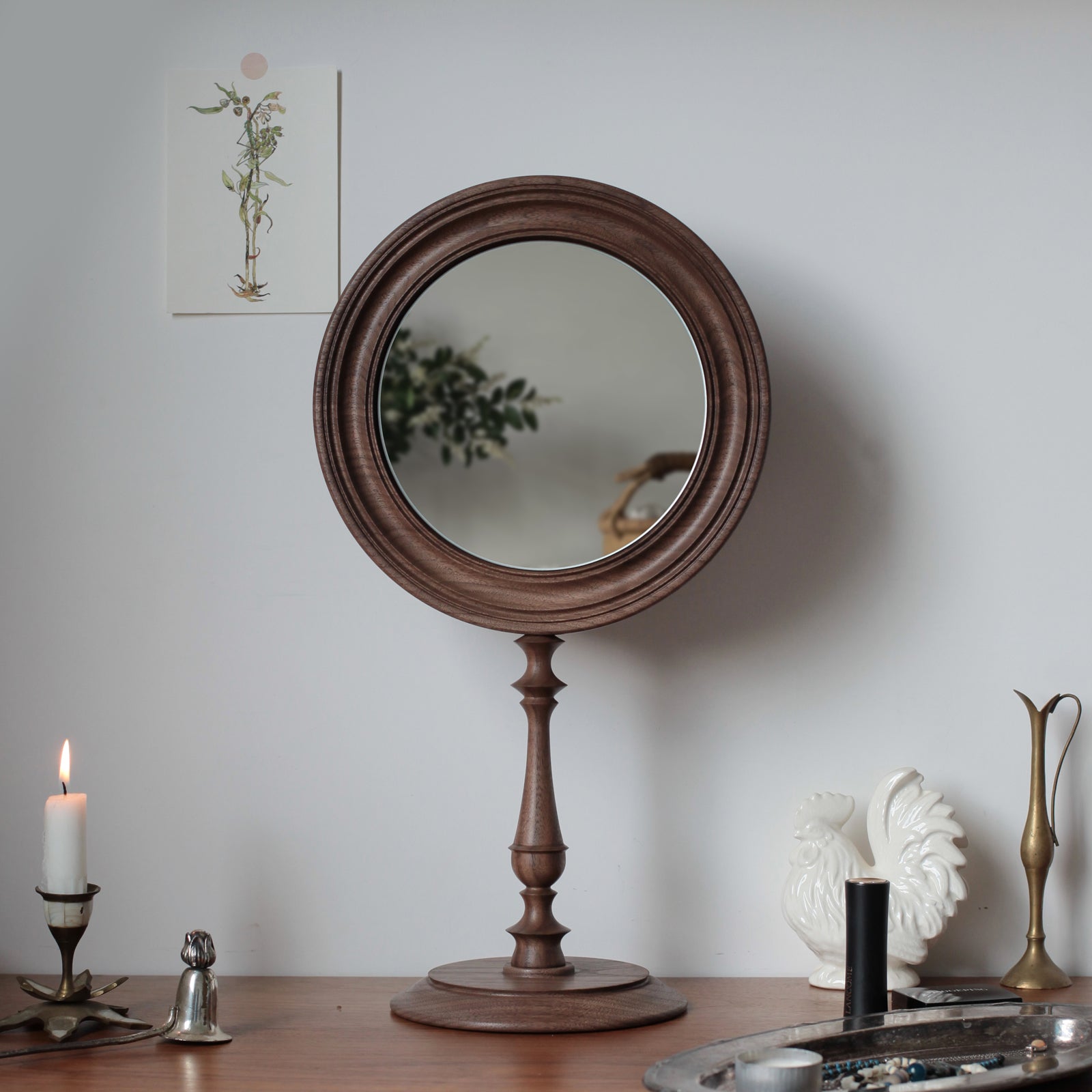 Retro Solid Wood Vanity Mirror for Dressing Table