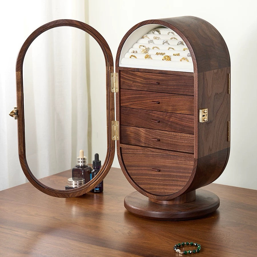 Premium Solid Walnut Jewelry Cabinet with Vanity Mirror | Walnut Addicted