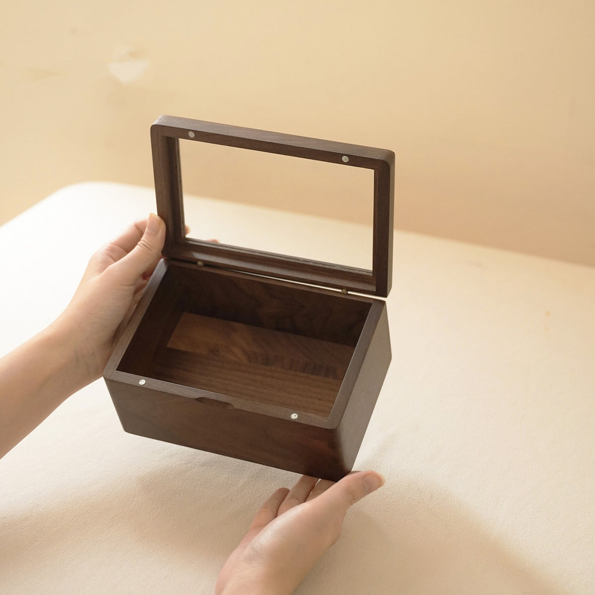 Solid walnut stamp storage organizer with compartments