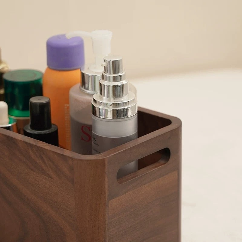 Solid wood makeup organizer for skincare and cosmetics