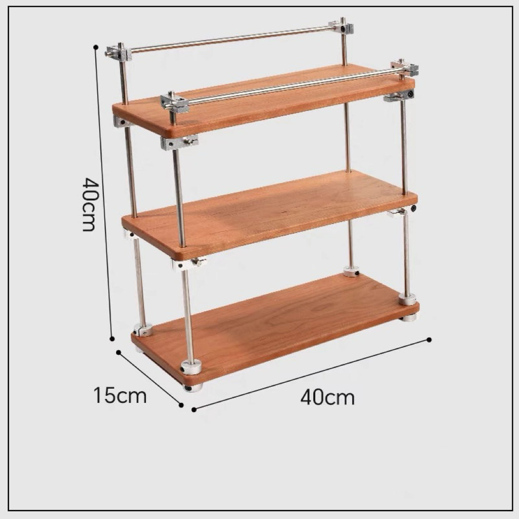Sorty walnut tiered rack for small accessory storage