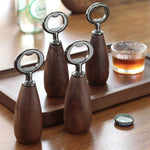Squishy wooden bottle opener with walnut finish