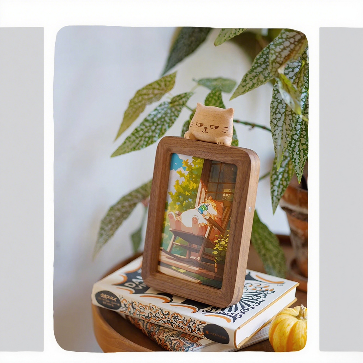 Walnut Photo Frame with Meow Print