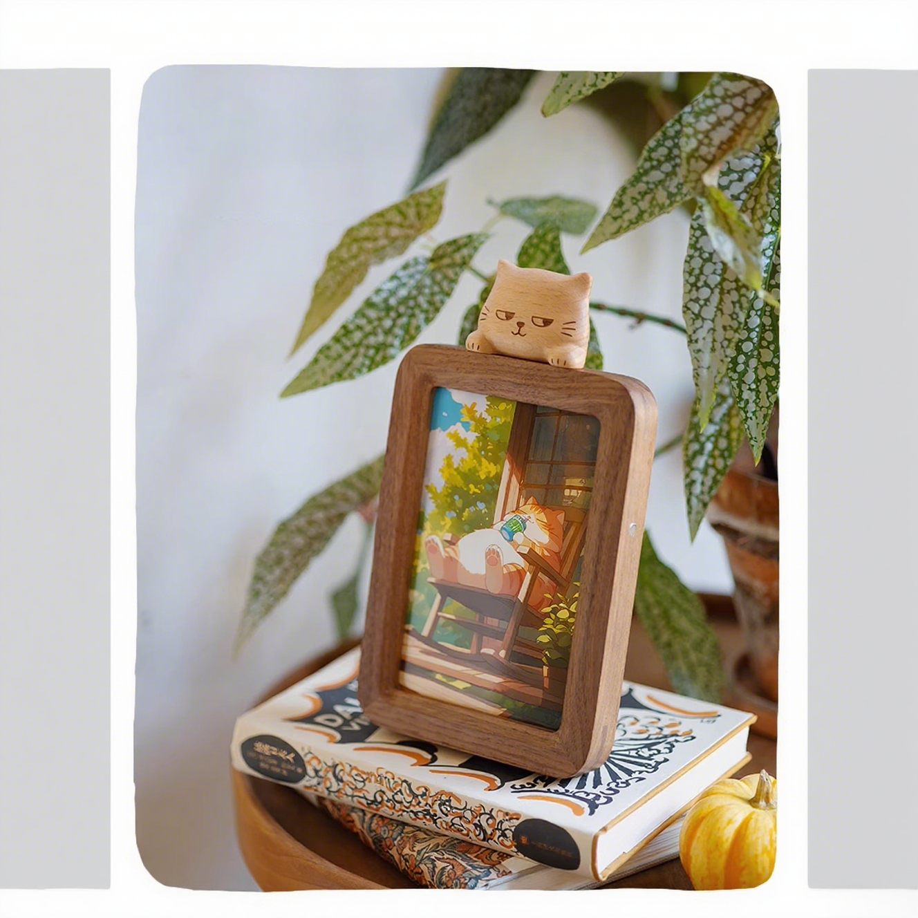 Walnut Photo Frame with Meow Print