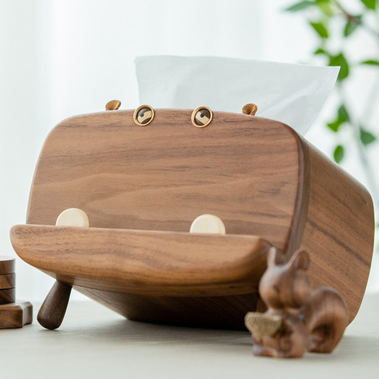 Walnut Tissue Box with Hippo Design