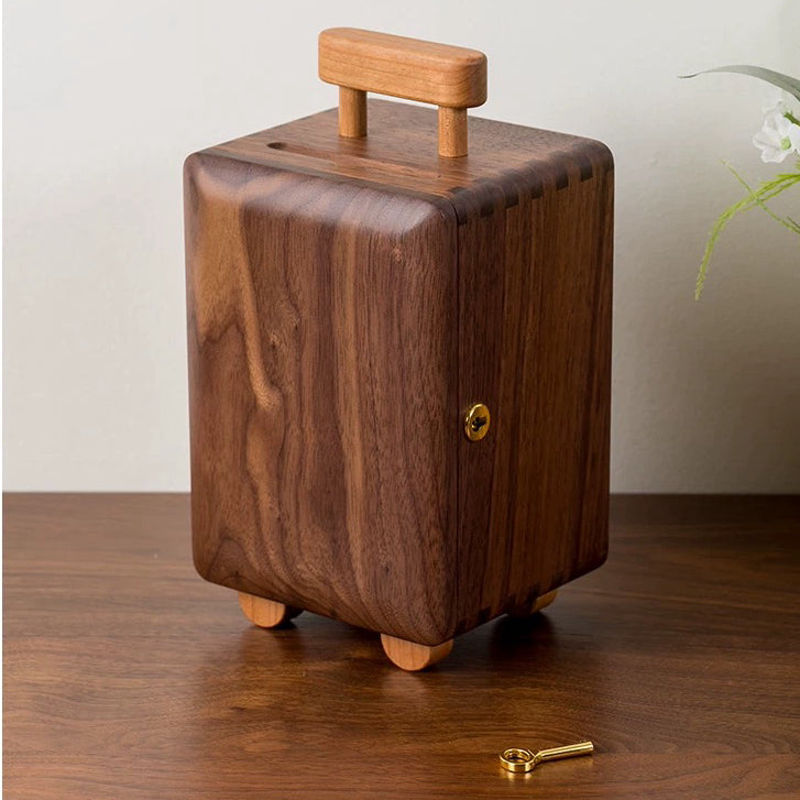 Walnut coin bank with modern minimalist style