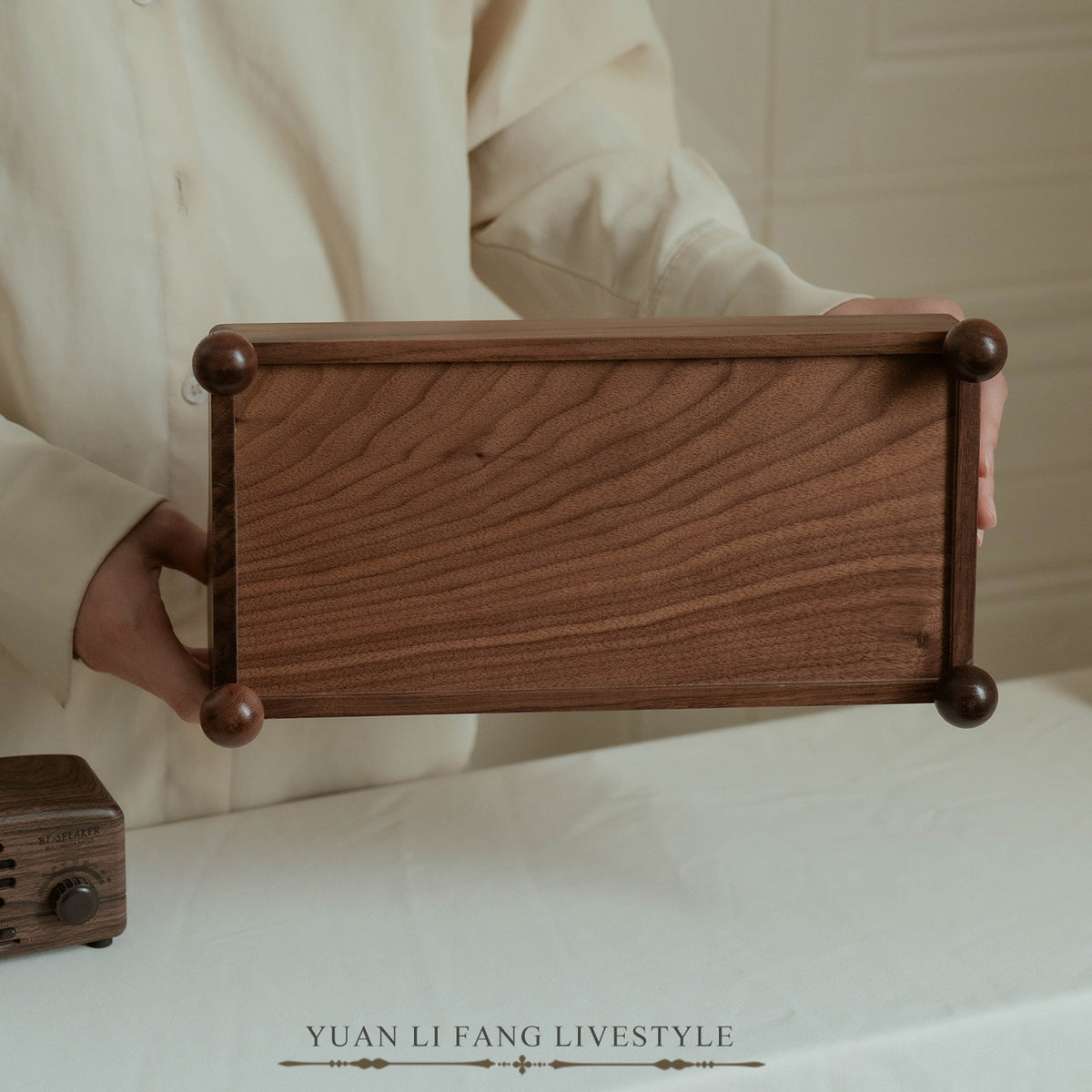 Walnut wood CD organizer with minimalist design
