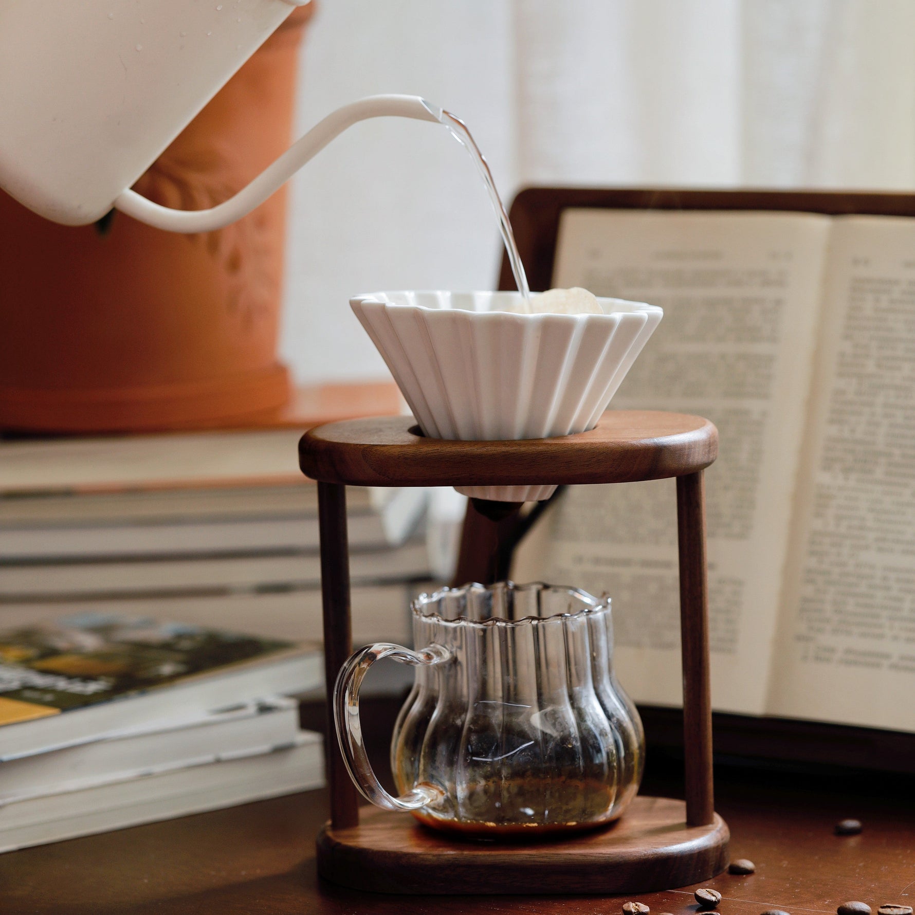 Walnut wood stand for pour-over coffee dripper