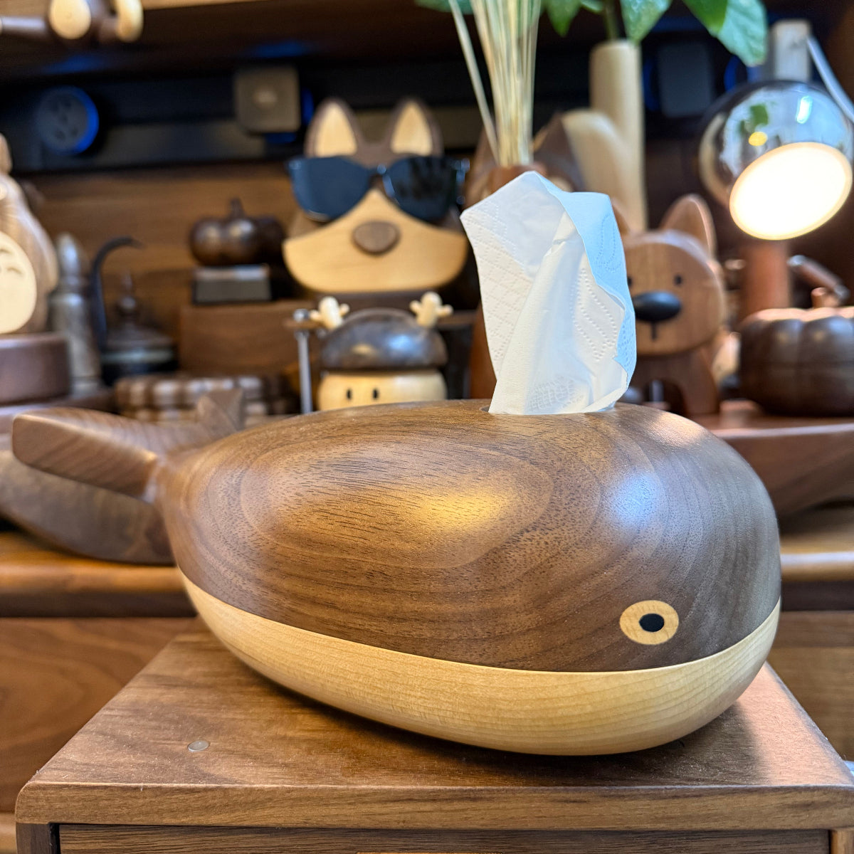 Warm Home Decor Cute Whale Wood Tissue Box