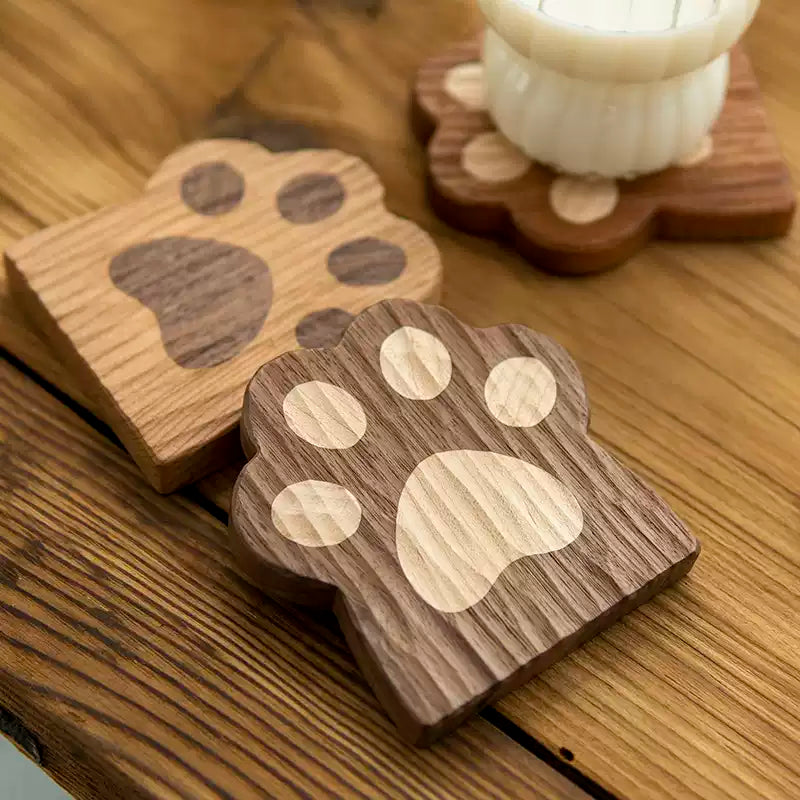 Wooden Cat Paw Coaster Set