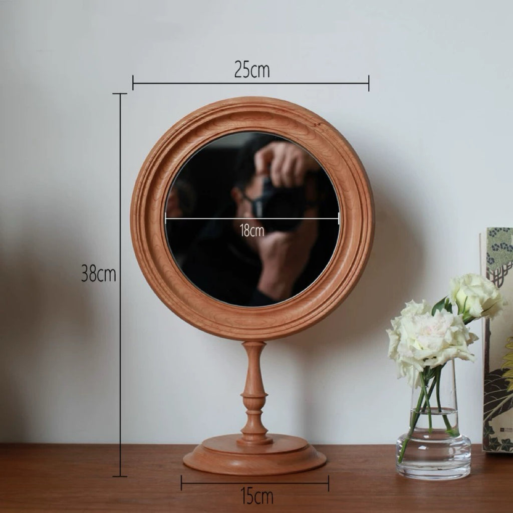 Wooden Tabletop Vanity Mirror in French Vintage Style