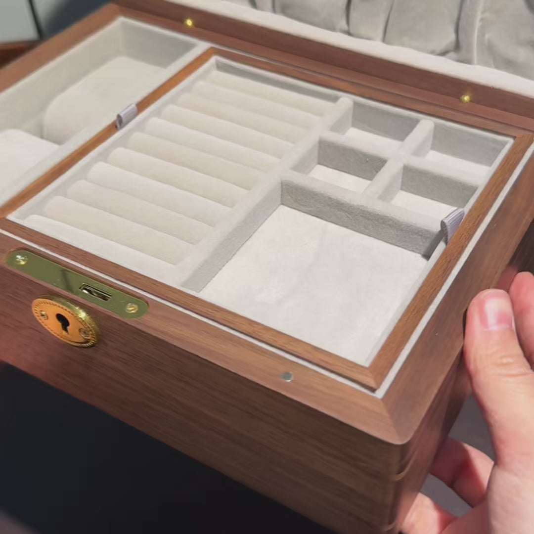 Halorin Solid Walnut Two-Tier Jewelry Box