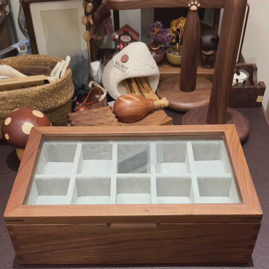 Timeless Minimalist Walnut Watch Collection Box with Glass Top