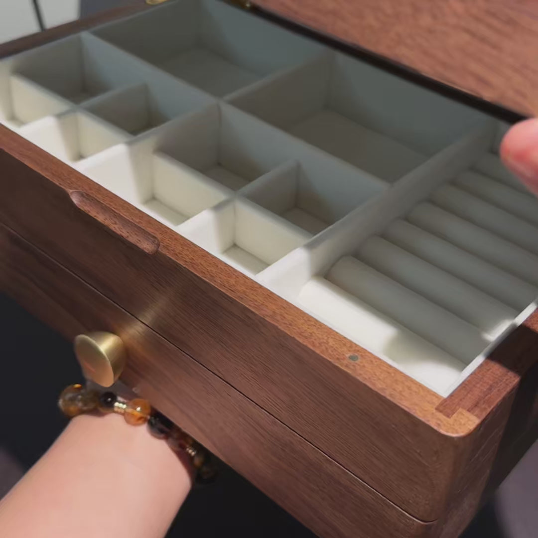 Serenna Solid Wood Two-Tier Jewelry Box