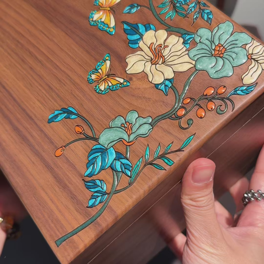 Eira Walnut Hand-Painted Jewelry Box