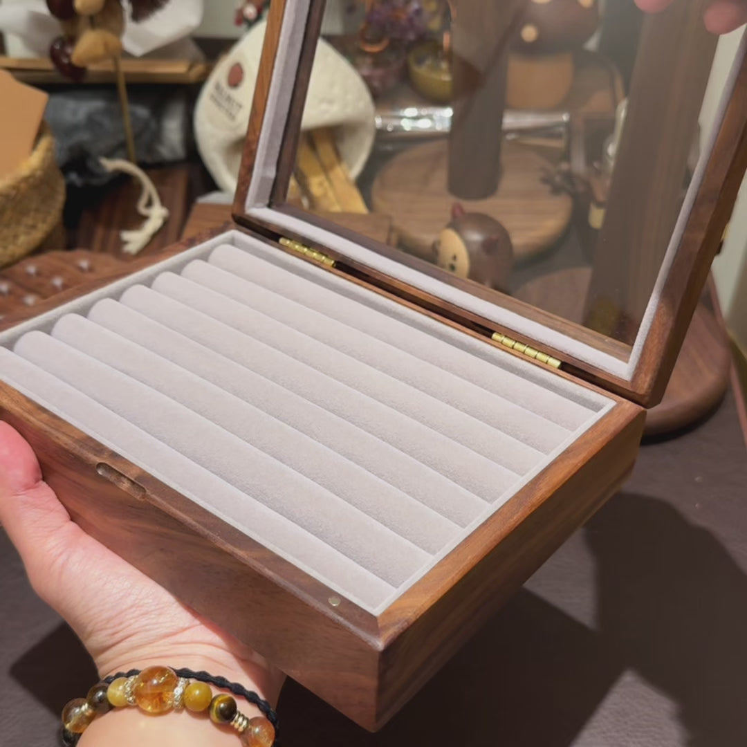 Keeply Walnut Jewelry Box with Glass Top