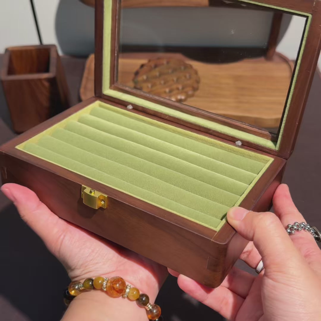 Nora Walnut Jewelry Box For Rings & Earrings