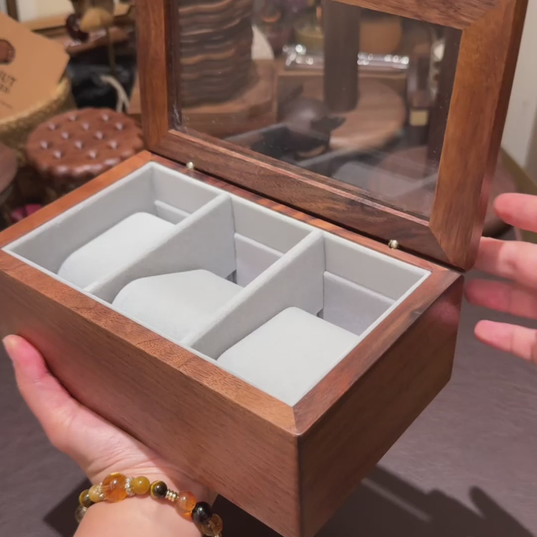 Tempus Luxury Walnut Watch Collection Box with Glass Top