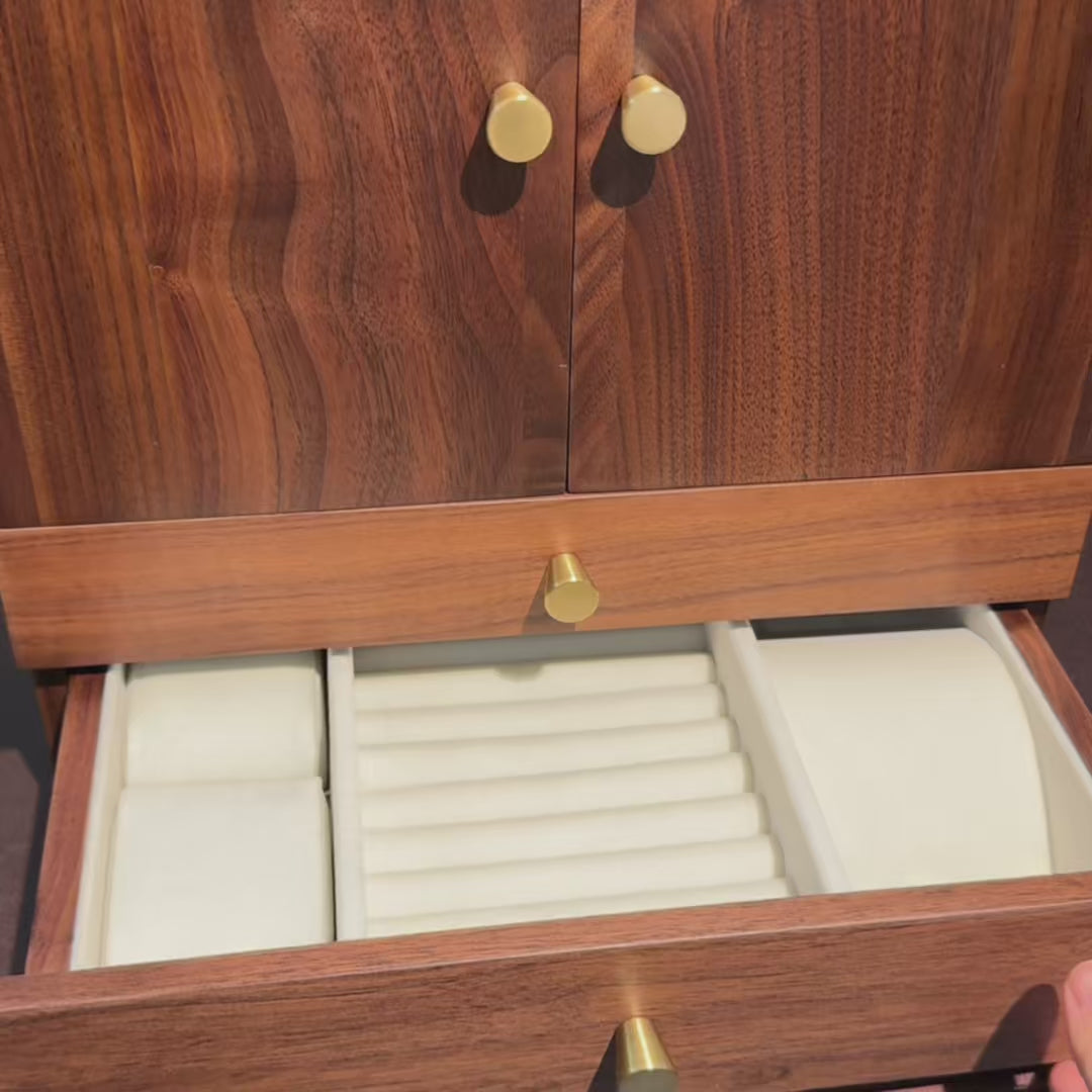 Vista Solid Walnut Makeup Storage Cabinet Organizer