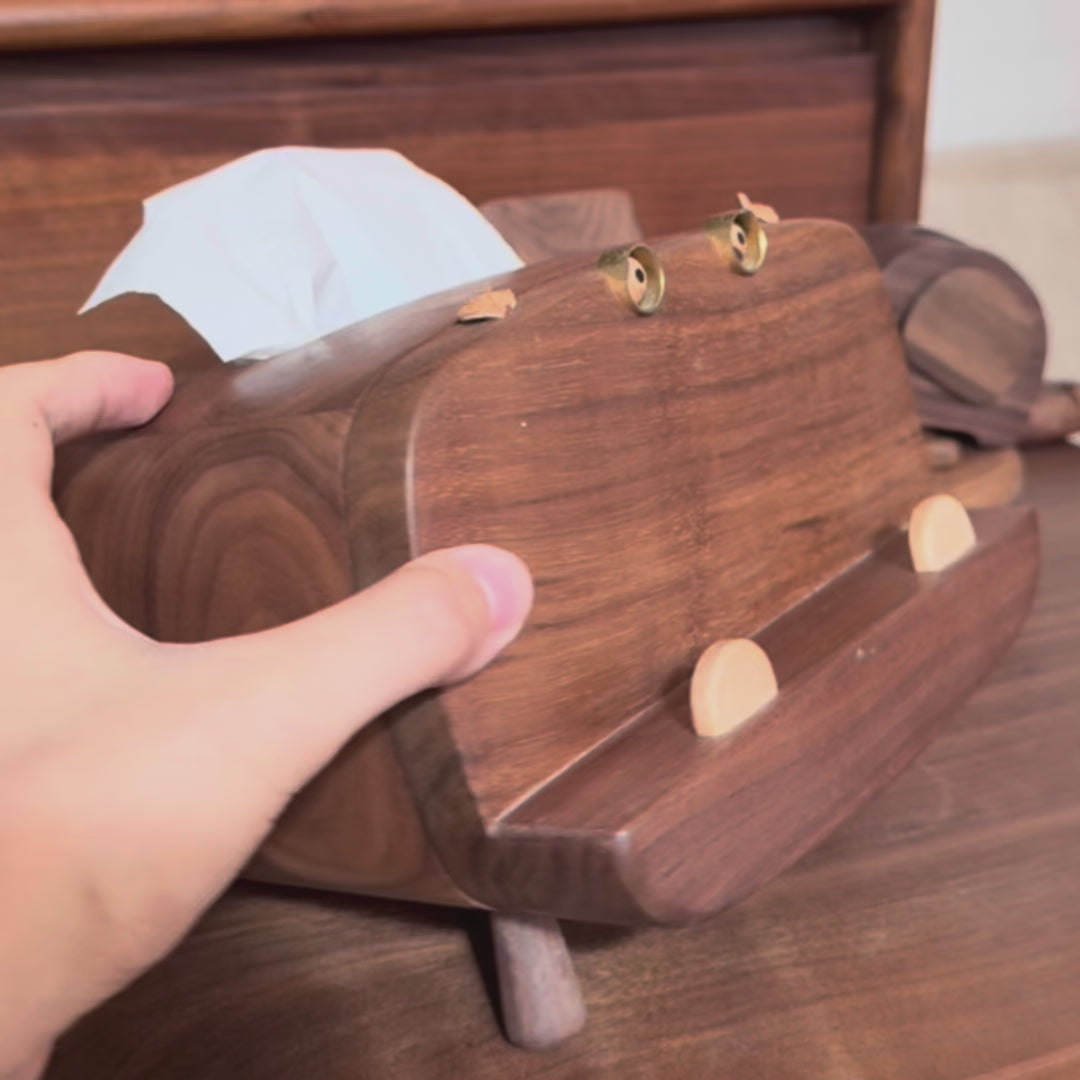 Hippo Walnut Tissue Box