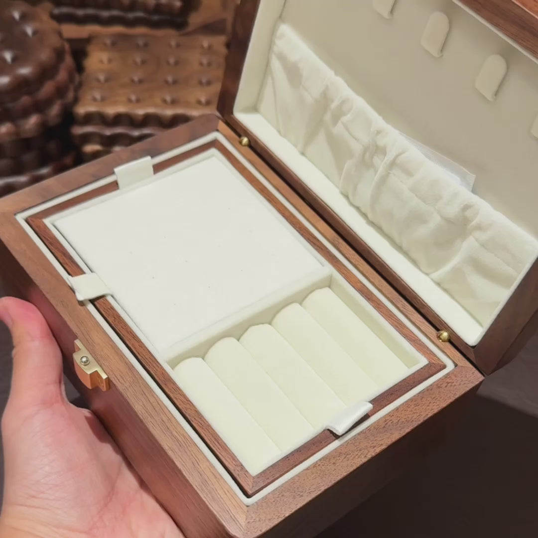 Velvet Walnut Minimalist Two-Layer Jewelry Box