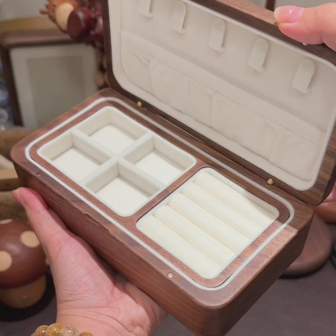 Lyra Walnut Velvet Double-Layer Jewelry Box