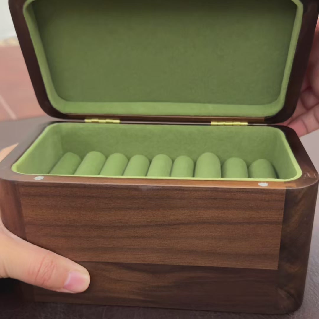 Erbstück-Retro-Armreifkästchen aus Walnussholz mit gemustertem Glas