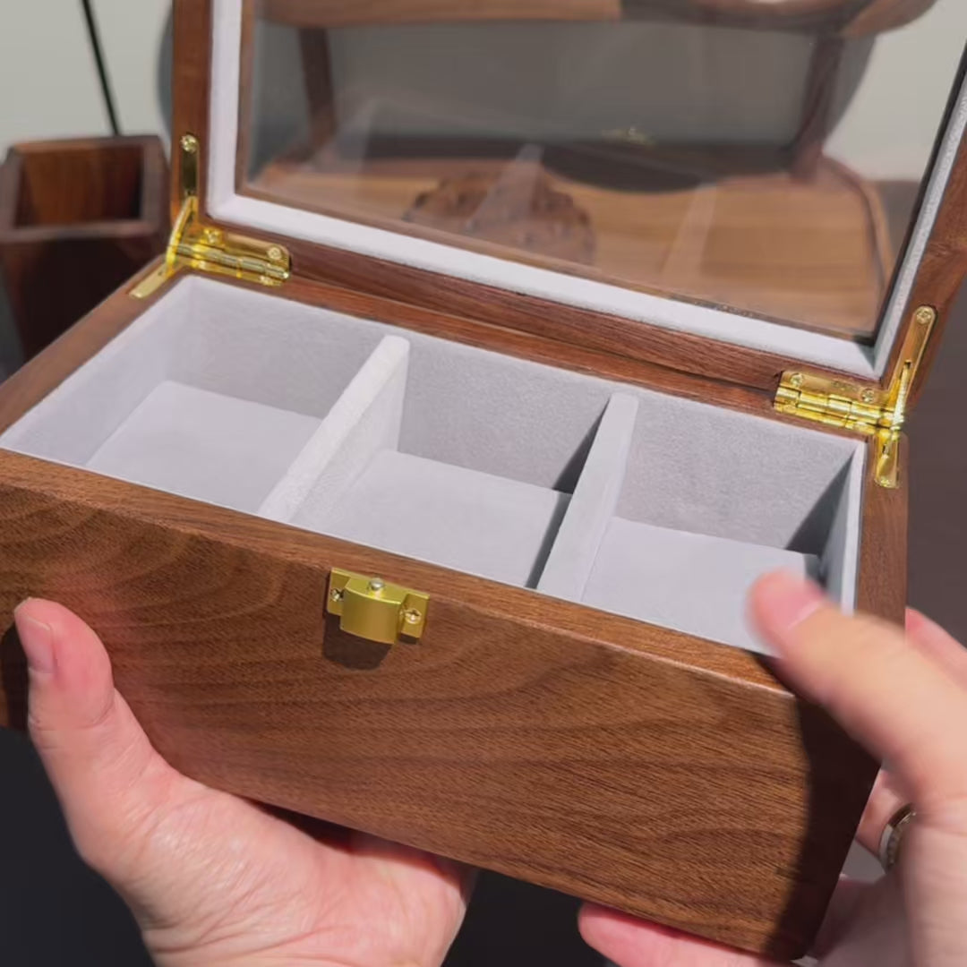 Cadran Solid Walnut Watch Box Collection with Glass Lid