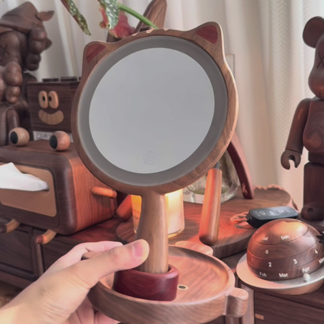 Kitty Walnut LED Makeup Mirror