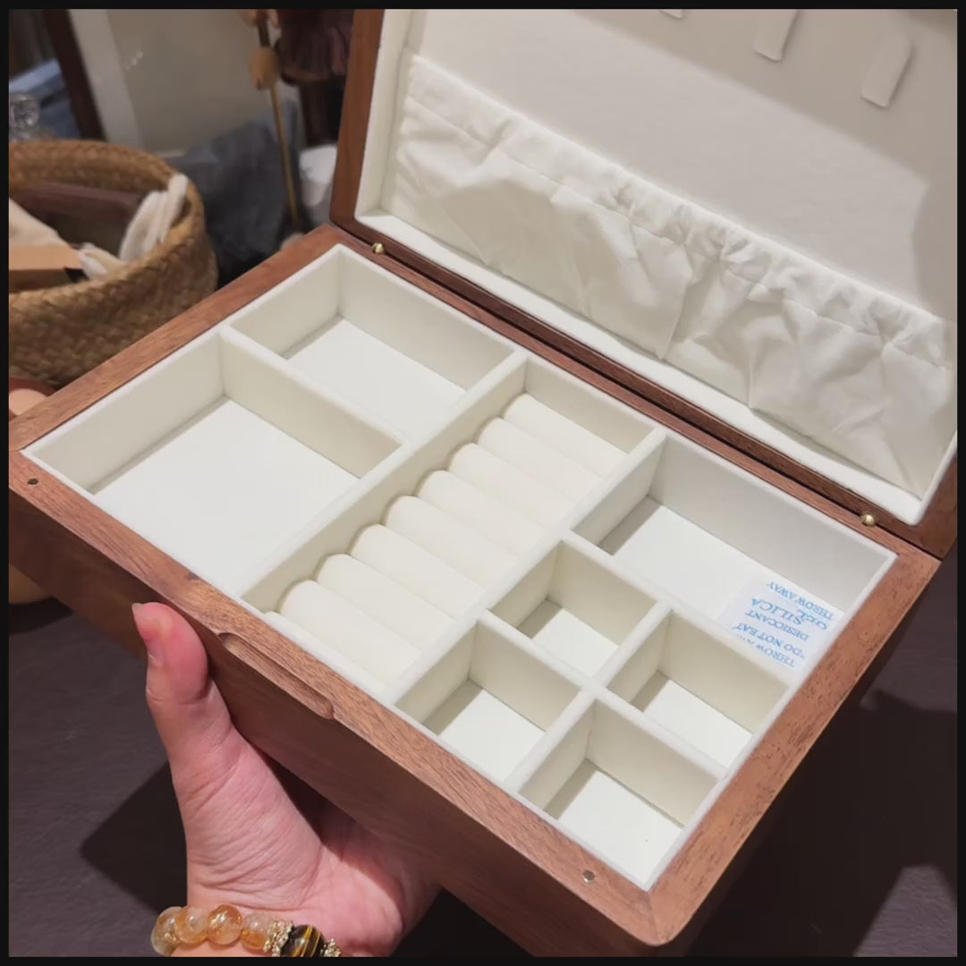 Amare Minimalist Walnut Jewelry Box with Lock
