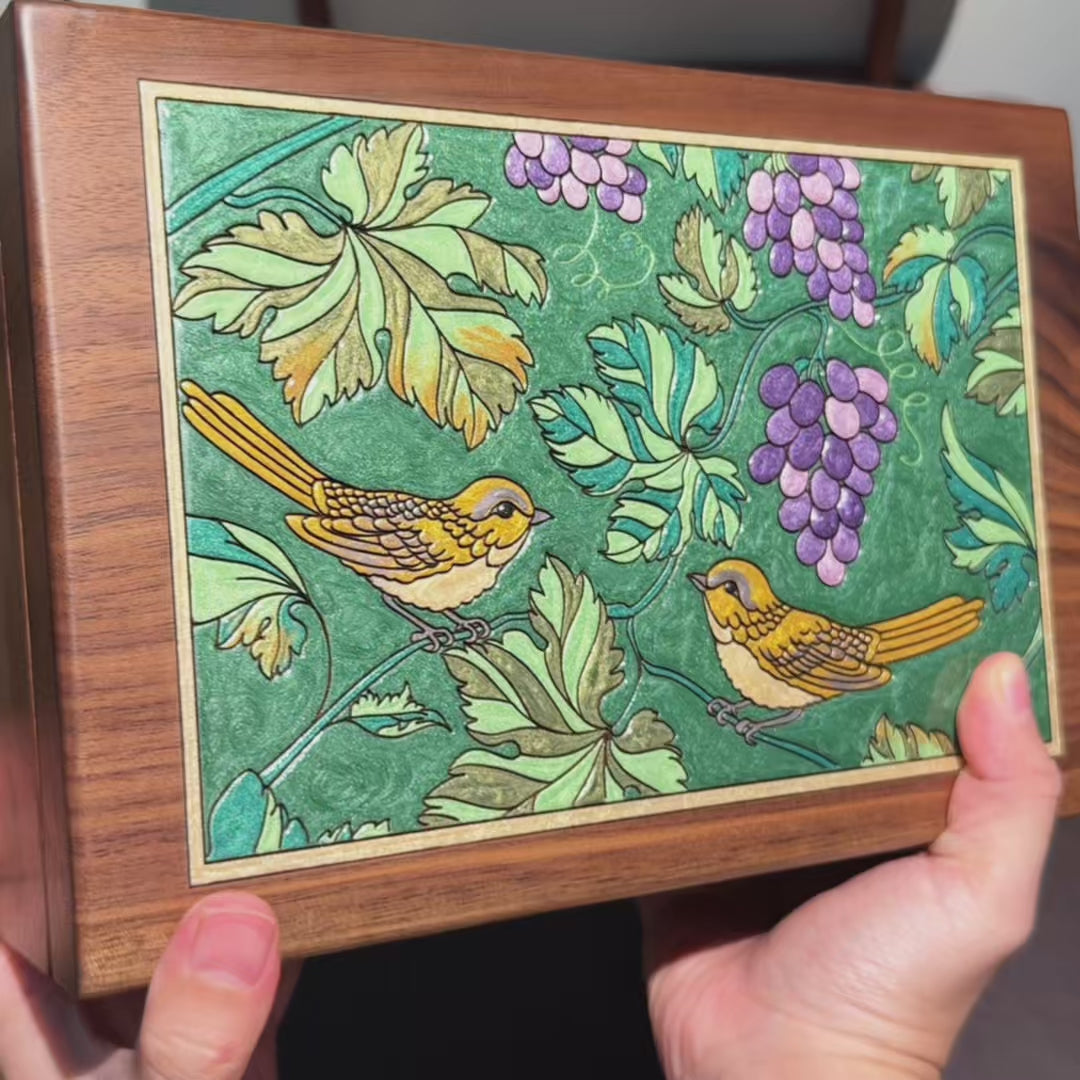 Vinebird Solid Wood Jewelry Box with Dual Drawers