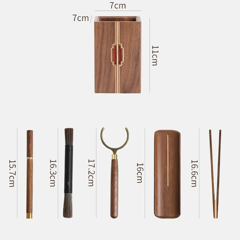 walnut tea scoop tongs needle brush