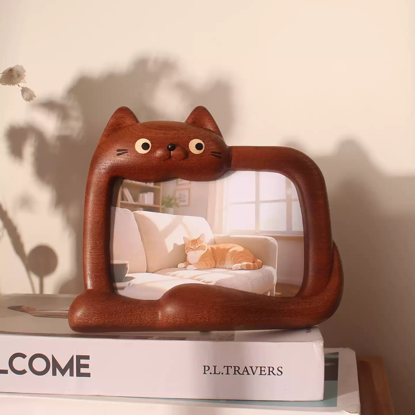 Premium Solid Wood Cat Photo Frame | Walnut Addicted